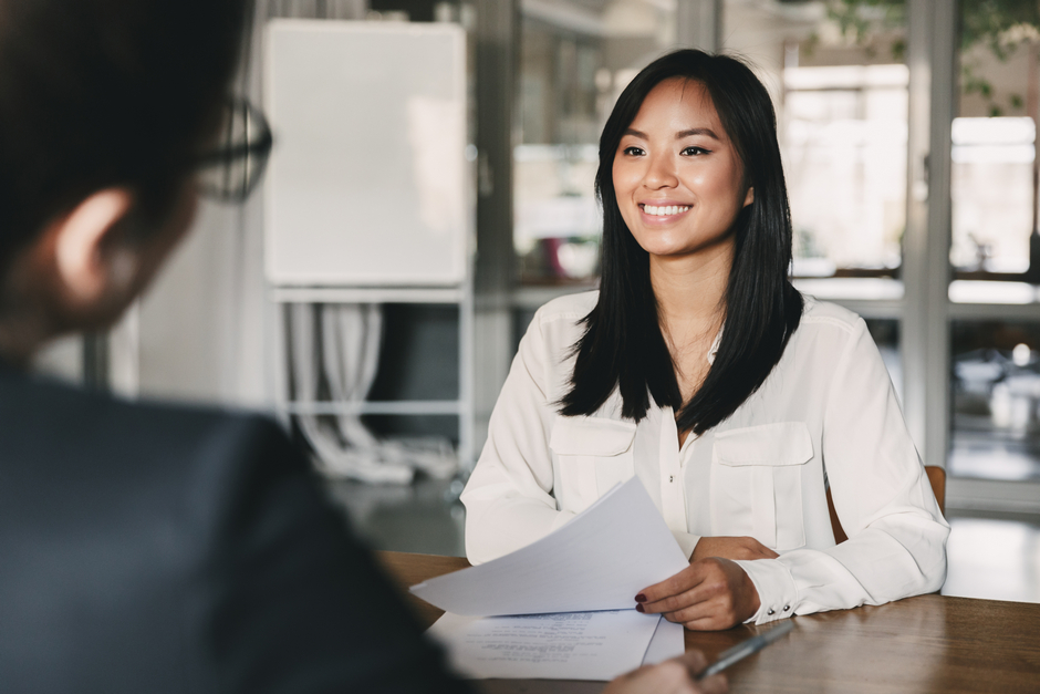 Confident woman in interview