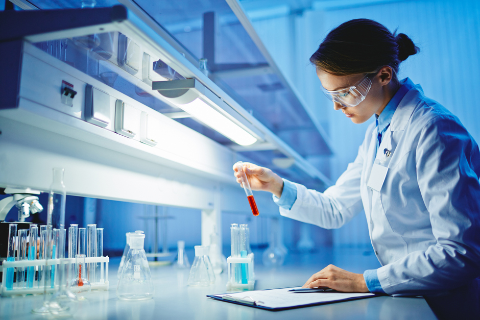 Woman working in laboratory in biotechnology